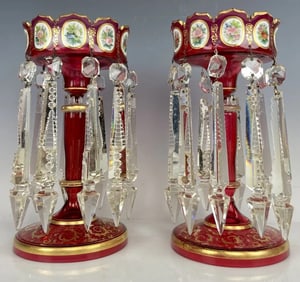 A PAIR OF 19TH C. MOSER OVERLAY GLASS LUSTERS