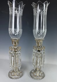 A PAIR OF ENAMELLED BACARAT CRYSTAL HURRICANE LAMPS