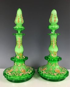 A LARGE PAIR OF 19TH C. BOHEMIAN GLASS PERFUME BOTTLES