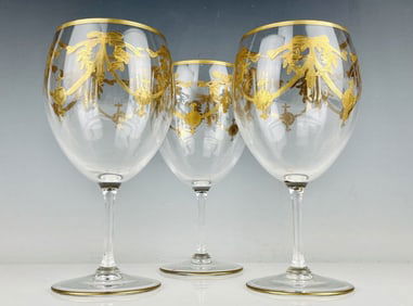 SET OF 3 GILT MOSER WINE GLASSES