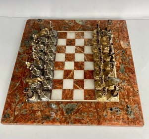 ITALIAN VASARI GILT AND GILT BRONZE CHESS SET