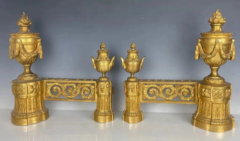 19TH C. ORMOLU FIRE PLACE ANDIRONS