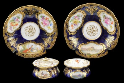 A PAIR OF MEISSEN INKWELLS