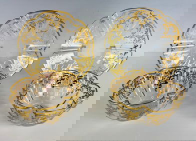 A PAIR OF 19TH C. ENAMEAND GILT MOSER FINGER BOWLS AND PLATES