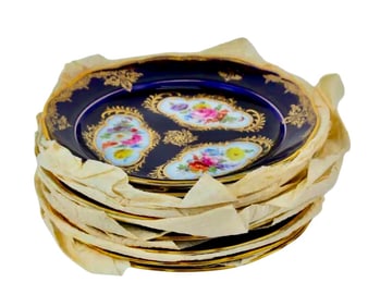 SET OF 9 BLUE GROUND MEISSEN PLATES