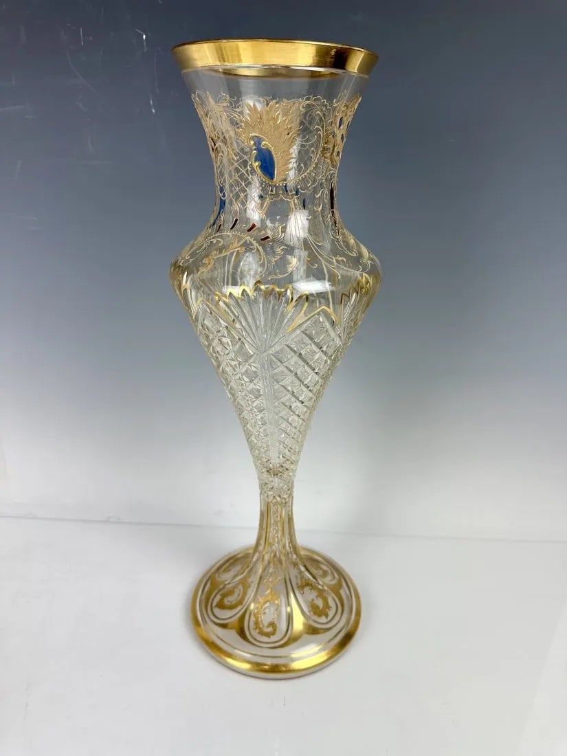 A LARGE 19TH C. GILT AND ENAMELLED MOSER VASE (1 of 4)