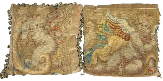 A PAIR OF TAPESTRY TOP PILLOWS CIRCA 1750