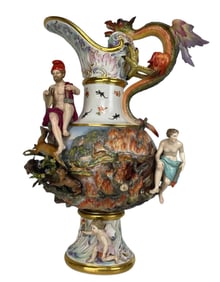19TH C. MEISSEN EWER DEPICTING FIRE