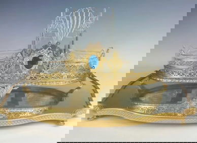 A LARGE ORMOLU MOUNTED BACCARAT CRYSTAL CENTERPIECE & PLATEAU