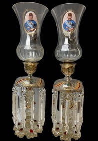 A PAIR OF QAJAR PERIOD BACCARAT HURRICANE LAMPS
