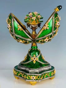 IMPERIAL FABERGE SILVER AND ENAMEL THE GARDEN OF JEWLS EGG