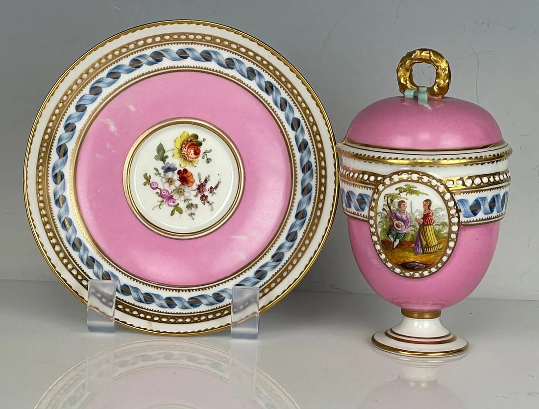 19TH C. DRESDEN LIDED CHOCLATE CUP AND SAUCER (1 of 5)
