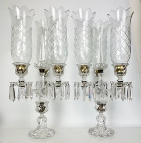 A LARGE PAIR OF SIGNED BACCARAT HURRICANE LAMPS