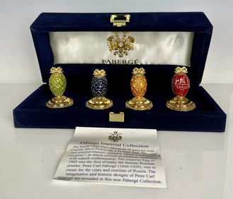 SET OF 4 IMPERIAL FABERGE ENAMELED EGG NAME CARD HOLDER