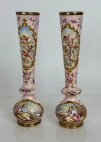 A PAIR OF VIENNESE SILVER ENAMEL VASES