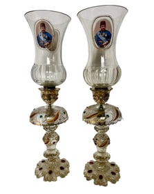 A PAIR OF QAJAR PERIOD BACCARAT HURRICANE LAMPS