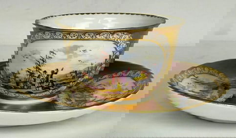 19TH C MEISSEN CUP AND SAUCER