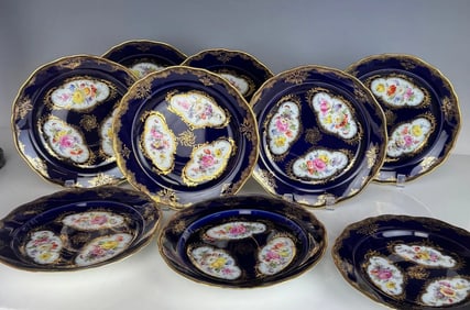 SET OF 9 BLUE GROUND MEISSEN PLATES
