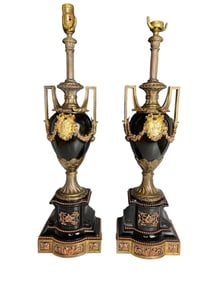 A pair of 19TH C. SLATE AND ORMOLU LAMPS