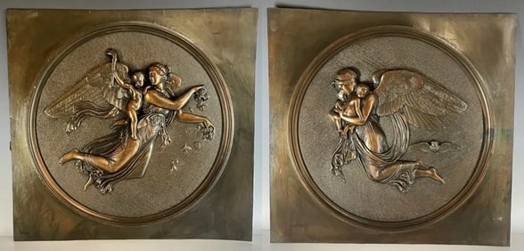 A LARGE PAIR OF BRONZE PLAQUES