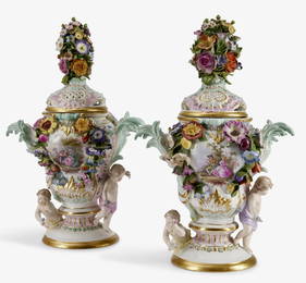A PAIR OF 19TH C. MEISSEN VASES