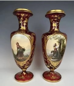 A LARGE PAIR OF MOSER GLASS VASES