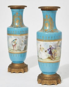 PAIR OF ORMOLU MOUNTED SEVRES PORCELAIN VASES