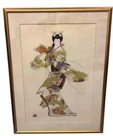 HIASHI OTSUKA ORIGINAL COLOR DIE AND GUOACHE ON SILK CLOTH