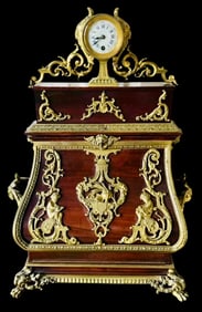 19TH C. EMPIRE STYLE ORMOLU MOUNTED WRITING DESK WITH CLOCK