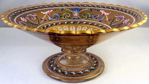 19TH C. ENAMELED AND GILT MOSER DISH