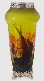 DAUM NANCY CAMEO GLASS AND STERLING SILVER MOUNTED VASE