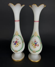 19TH C. JEWELED FRENCH OPALINE VASES