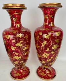 A LARGE PAIR OF MOSER OVERLAY GLASS VASES