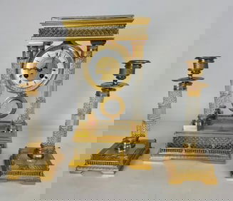 ORMOLU MOUNTED BACCARAT CRYSTAL CLOCK GARNITURE