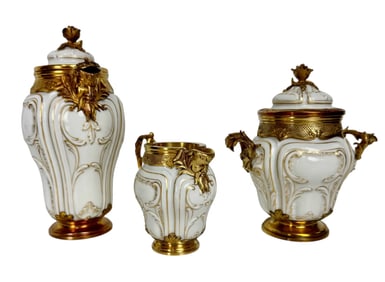 24KT GOLD OVER SILVER AND PORCELAIN TEA SET