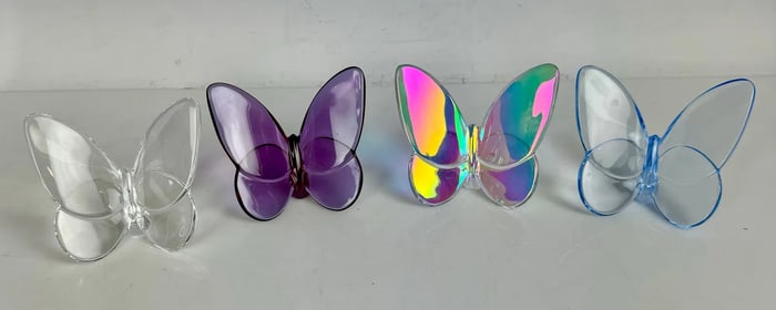 SET OF 4 ASSORTED COLORS BACCARAT BUTTERFLIES