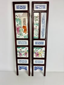 ANTIQUE CHINESE WOOD AND PORCELAIN PANELS