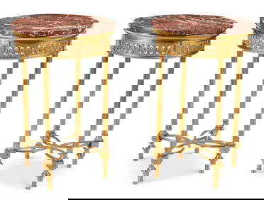 A PAIR OF MARBLE TOP ORMOLU SIDE TABLES (1 of 1)