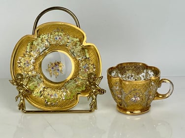 19TH C. ENAMELLED MOSER CUP AND SAUCER