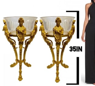 A MONUMENTAL PAIR OF DORE BRONZE & CRYSTAL JARDENIERS