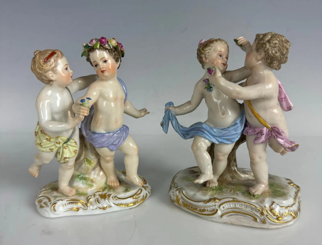 A PAIR OF 19TH C. MEISSEN GROUPS OF DANCERS: Circa 1900. Measure 5.5 inches h. In excellent condition. Estimate $2000-2500