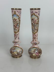 A PAIR OF VIENNESE SILVER ENAMEL VASES