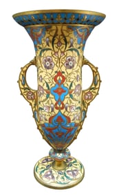 19TH C. FRENCH CHAMPLEVE ENAMEL VASE SIGNED F. BARBEDIENNE