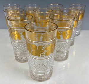 SET OF 10 GILT CRYSTAL WATER GLASSES