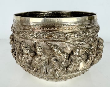 19TH C. BERMESE SILVER BOWL ARTIST SIGNED