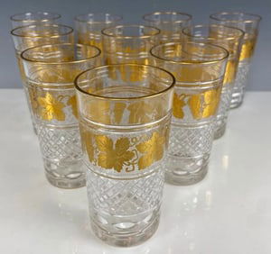 SET OF 10 GILT CRYSTAL WATER GLASSES