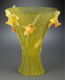 LARGE DAUM NANCY PATE DE VERRE DAFFODILS VASE