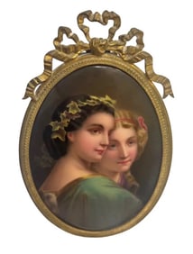 A FINE GERMAN PAINTING ON PORCELAIN WITH ORMOLU FRAME