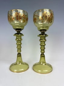 A PAIR OF GILT MOSER WINE GLASSES