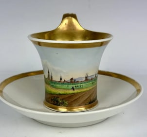19THC. FURSTENBURG TOPOGRAPHICAL CUP AND SAUCER
